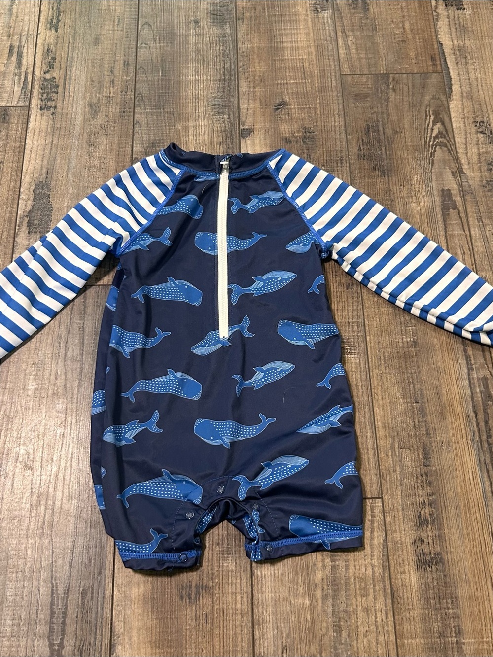 Little Lad Long-Sleeve Swim‎ Rashguard Bodysuit Whales 24 Months Blue White
